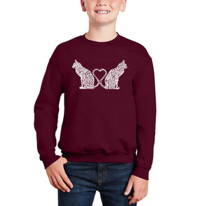 Cat Tail Hearts - Boy's Word Art Crewneck Sweatshirt