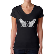 Load image into Gallery viewer, Cat Tail Hearts - Women&#39;s Word Art V-Neck T-Shirt