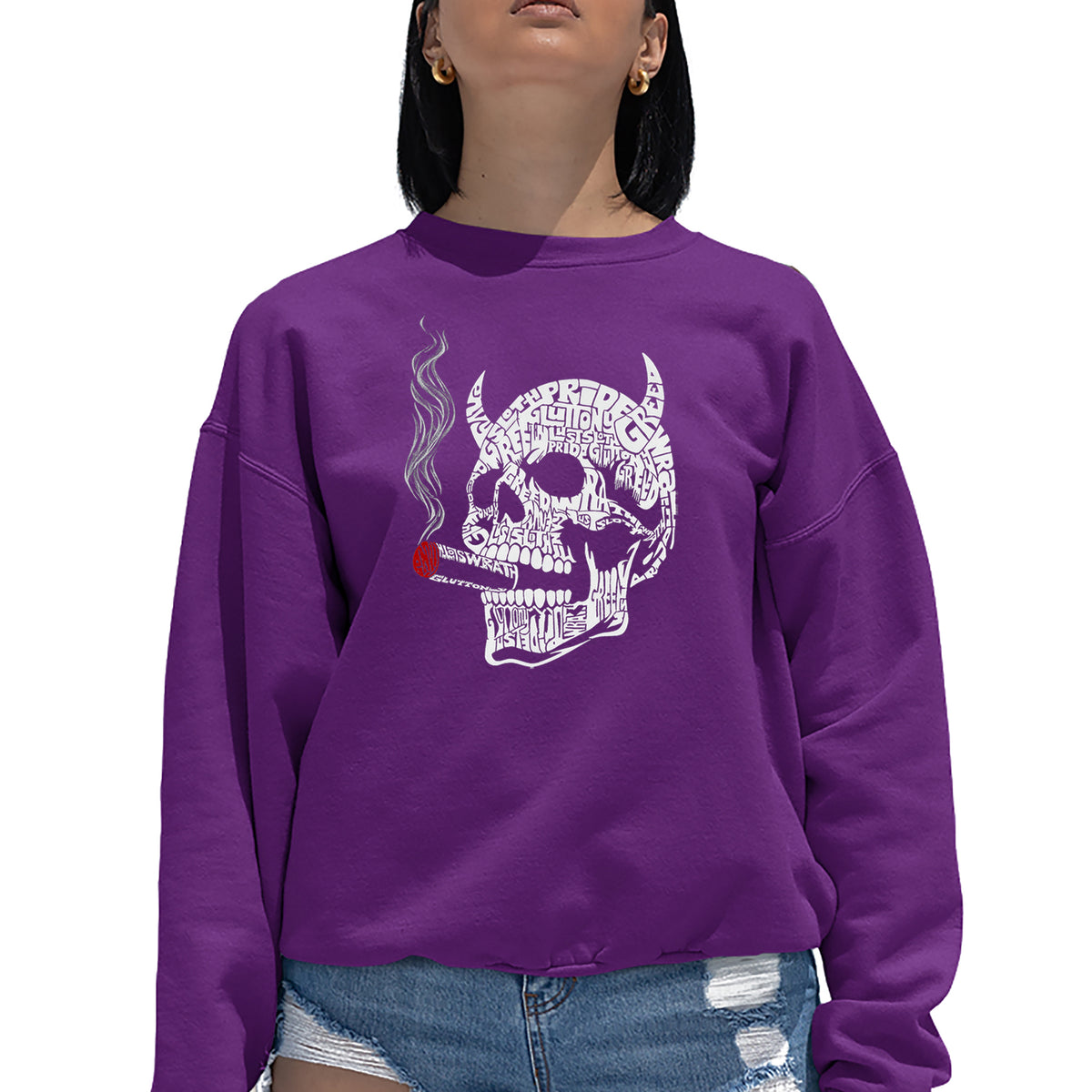 7 deadly sins skull women s word art crewneck sweatshirt la pop art