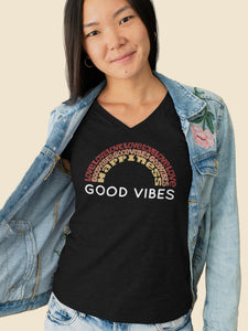 Good Vibes - Women's Word Art V-Neck T-Shirt