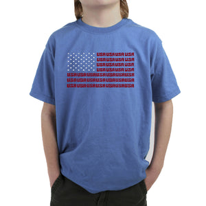 USA Flag  - Boy's Word Art T-Shirt