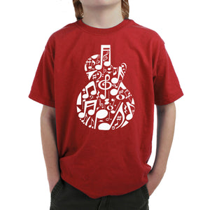 Music Notes Guitar - Boy's Word Art T-Shirt