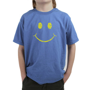 Be Happy Smiley Face  - Boy's Word Art T-Shirt