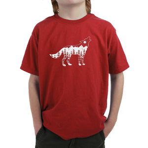 Howling Wolf  - Boy's Word Art T-Shirt