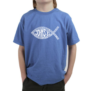 John 3:16 Fish Symbol - Boy's Word Art T-Shirt