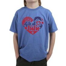 Load image into Gallery viewer, Boy&#39;s Word Art T-shirt - July 4th Heart