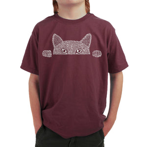 Peeking Cat - Boy's Word Art T-Shirt