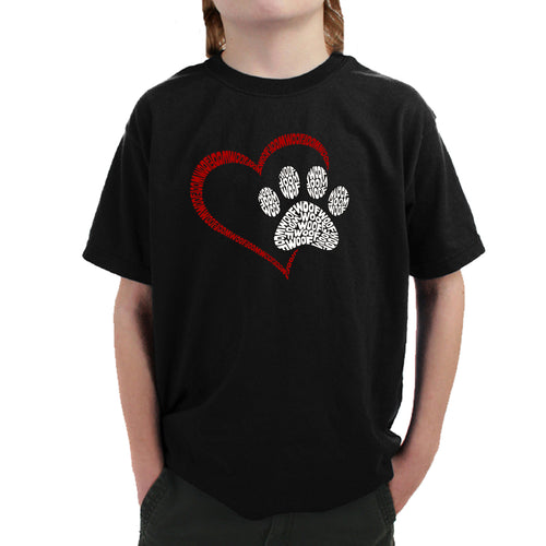 Paw Heart - Boy's Word Art T-Shirt