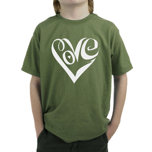 Script Love Heart  - Boy's Word Art T-Shirt