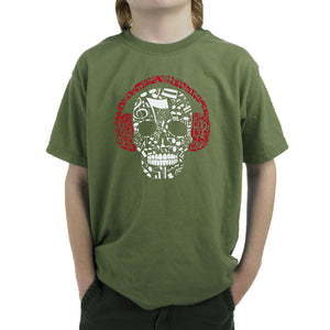 Music Notes Skull  - Boy's Word Art T-Shirt