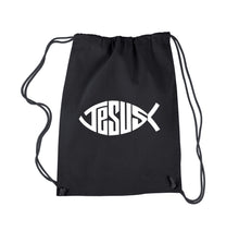 Load image into Gallery viewer, Christian Jesus Name Fish Symbol - Drawstring Backpack
