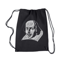 Load image into Gallery viewer, THE TITLES OF ALL OF WILLIAM SHAKESPEARE&#39;S COMEDIES &amp; TRAGEDIES - Drawstring Backpack