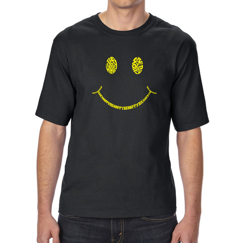 Be Happy Smiley Face  - Men's Tall and Long Word Art T-Shirt