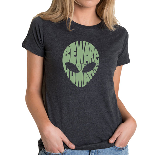 Beware of Humans  - Women's Premium Blend Word Art T-Shirt