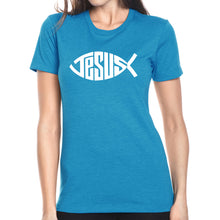 Load image into Gallery viewer, Christian Jesus Name Fish Symbol - Women&#39;s Premium Blend Word Art T-Shirt
