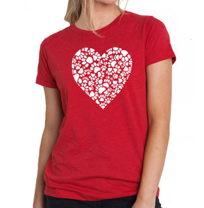 Paw Prints Heart  - Women's Premium Blend Word Art T-Shirt