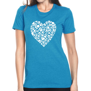 Paw Prints Heart  - Women's Premium Blend Word Art T-Shirt