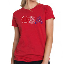 Load image into Gallery viewer, USA Fireworks - Women&#39;s Premium Blend Word Art T-Shirt