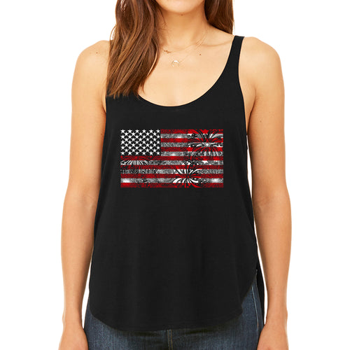 Women's Premium Word Art Flowy Tank Top - Fireworks American Flag