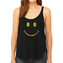 Load image into Gallery viewer, Be Happy Smiley Face  - Women&#39;s Premium Word Art Flowy Tank Top