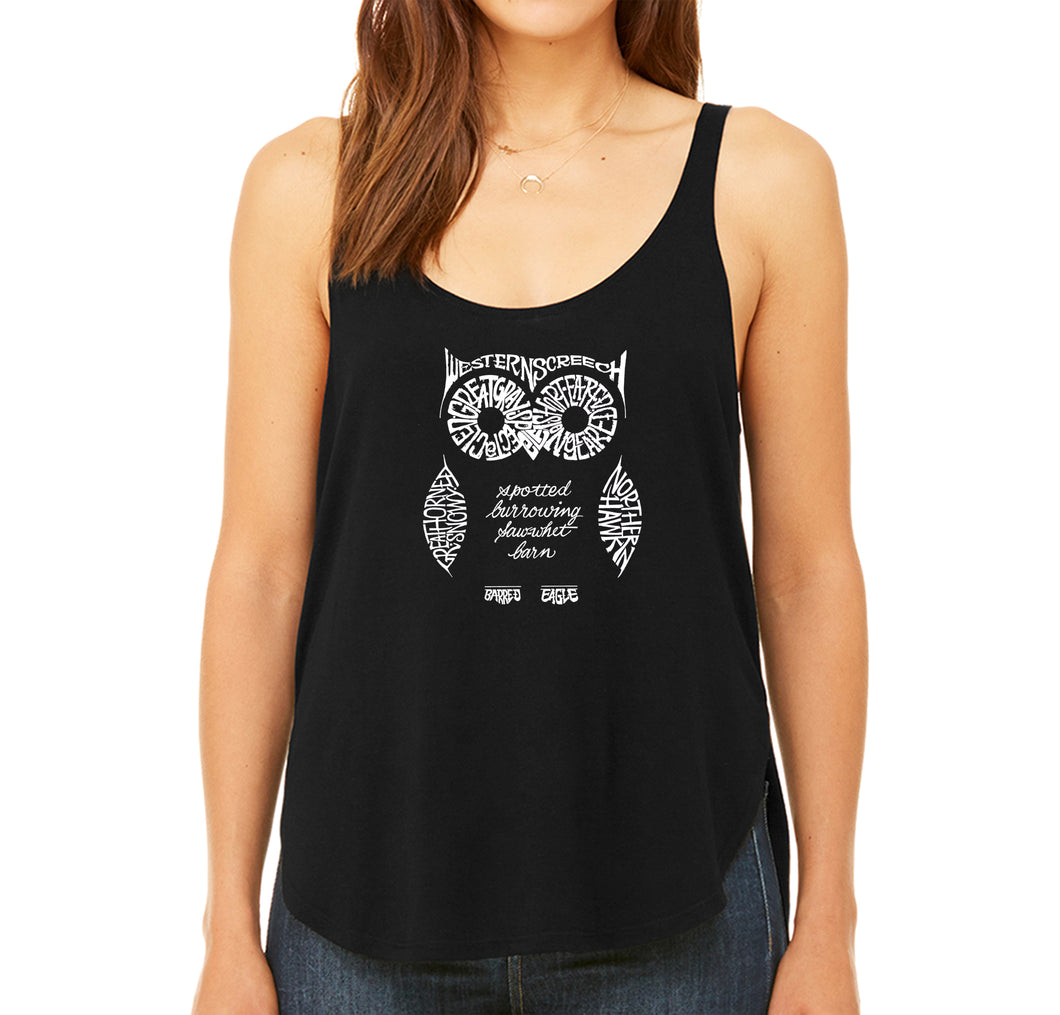 Owl -  Women's Premium Word Art Flowy Tank Top