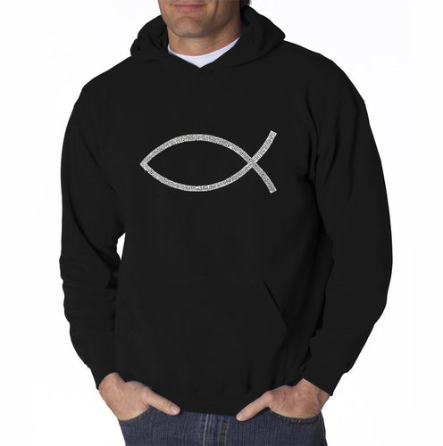 JESUS FISH - Men's Word Art Hooded Sweatshirt