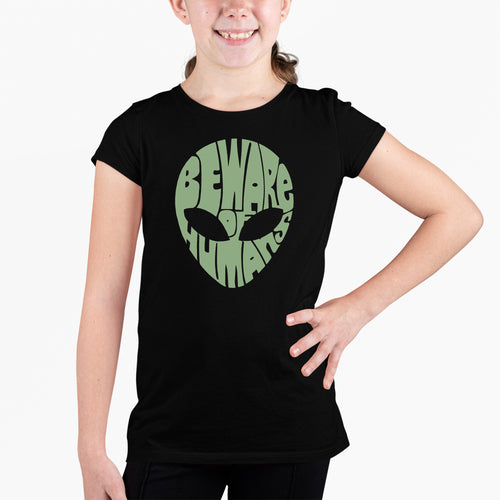 Beware of Humans  - Girl's Word Art T-Shirt