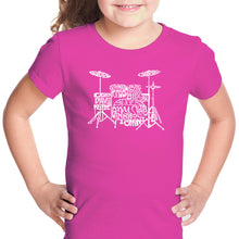 Load image into Gallery viewer, Drums - Girl&#39;s Word Art T-Shirt