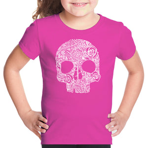 Flower Skull  - Girl's Word Art T-Shirt