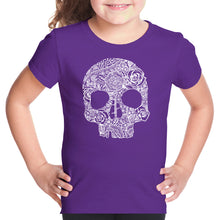 Load image into Gallery viewer, Flower Skull  - Girl&#39;s Word Art T-Shirt
