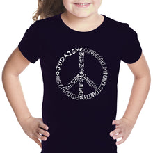 Load image into Gallery viewer, Different Faiths peace sign - Girl&#39;s Word Art T-Shirt