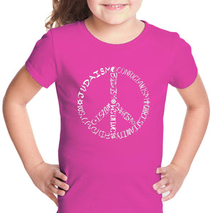 Different Faiths peace sign - Girl's Word Art T-Shirt