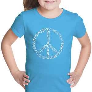 Different Faiths peace sign - Girl's Word Art T-Shirt