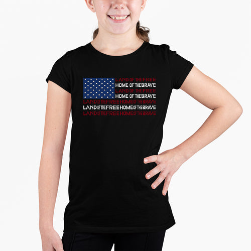 Land of the Free American Flag  - Girl's Word Art T-Shirt