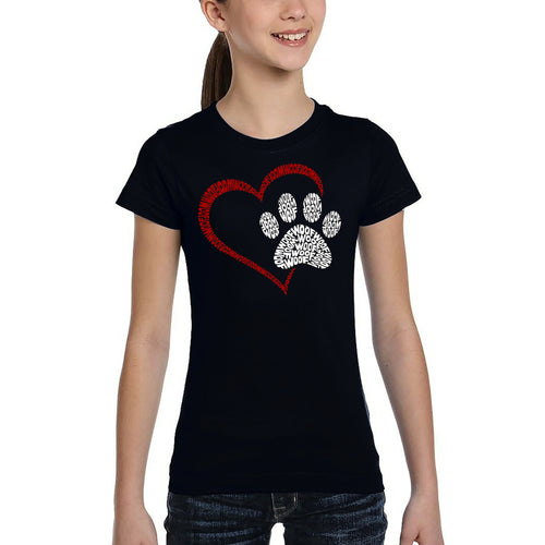 Paw Heart - Girl's Word Art T-Shirt