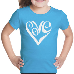 Script Love Heart  - Girl's Word Art T-Shirt