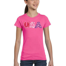 Load image into Gallery viewer, USA Fireworks - Girl&#39;s Word Art T-Shirt