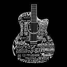 Load image into Gallery viewer, LA Pop Art Women&#39;s Dolman Cut Word Art Shirt - Languages Guitar