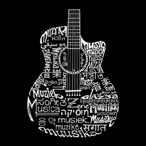 LA Pop Art Women's Dolman Cut Word Art Shirt - Languages Guitar