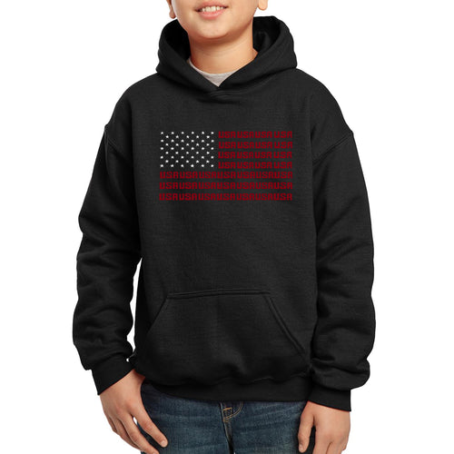 LA Pop Art Boy's Word Art Hooded Sweatshirt - USA Flag