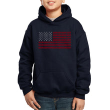 Load image into Gallery viewer, LA Pop Art Boy&#39;s Word Art Hooded Sweatshirt - USA Flag