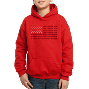 LA Pop Art Boy's Word Art Hooded Sweatshirt - USA Flag