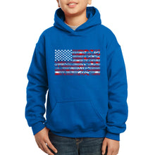 Load image into Gallery viewer, Boy&#39;s Word Art Hooded Sweatshirt - Fireworks American Flag