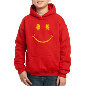 LA Pop Art Boy's Word Art Hooded Sweatshirt - Be Happy Smiley Face