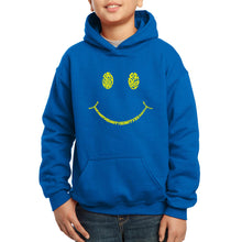 Load image into Gallery viewer, LA Pop Art Boy&#39;s Word Art Hooded Sweatshirt - Be Happy Smiley Face