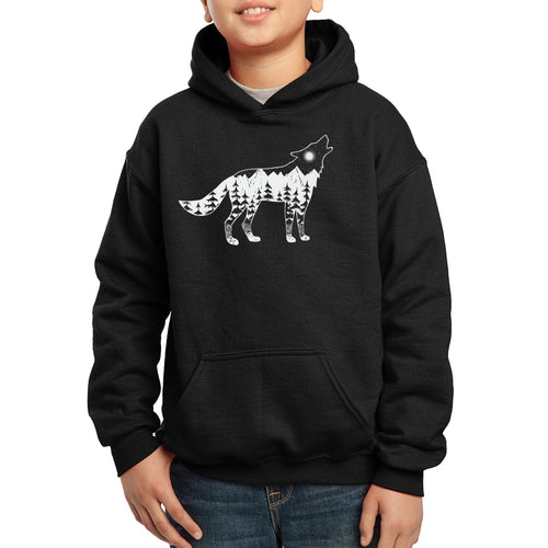 LA Pop Art Boy's Word Art Hooded Sweatshirt - Howling Wolf