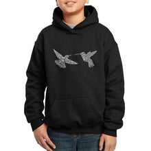 Load image into Gallery viewer, Hummingbirds - Boy&#39;s Word Art Hooded Sweatshirt