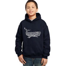 Load image into Gallery viewer, Humpback Whale - Boy&#39;s Word Art Hooded Sweatshirt