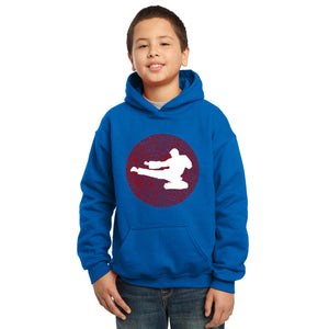 LA Pop Art Boy's Word Art Hooded Sweatshirt - Types of Martial Arts