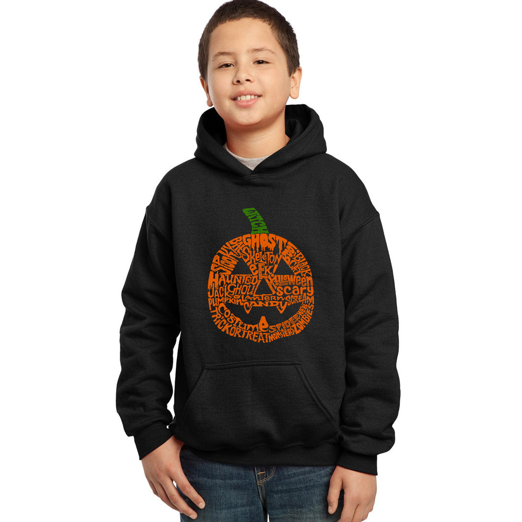 LA Pop Art Boy's Word Art Hooded Sweatshirt - Pumpkin